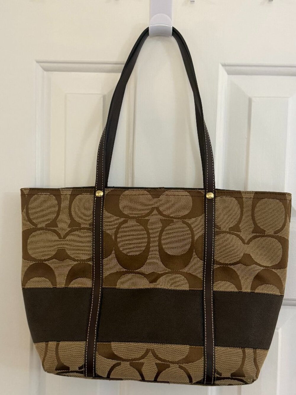 Vintage Coach Signature Stripe Tote 11098 Brown Y2K + Dust Bag